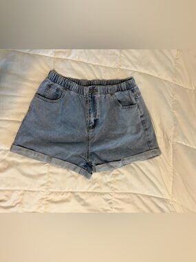 Casual Elastic Waist Denim Shorts - Light Blue